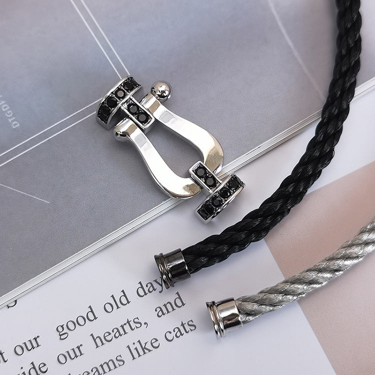 [Clover]FORCE LARGE HORSESHOE BLACK DIAMOND BRACELET SILVER