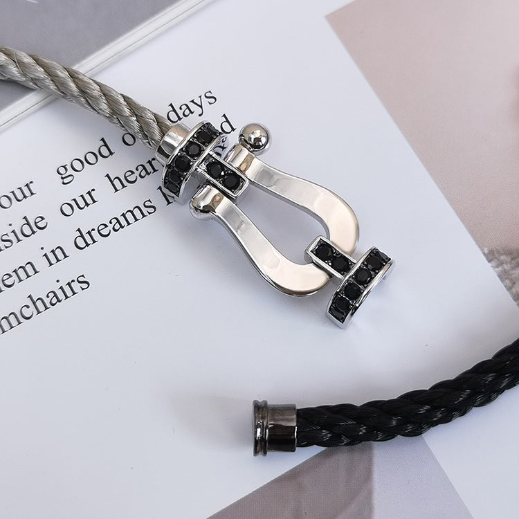 [Clover]FORCE LARGE HORSESHOE BLACK DIAMOND BRACELET SILVER