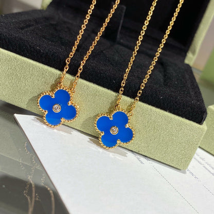 [Clover]CLOVER 15MM DIAMOND AND BLUE AGATE NECKLACE