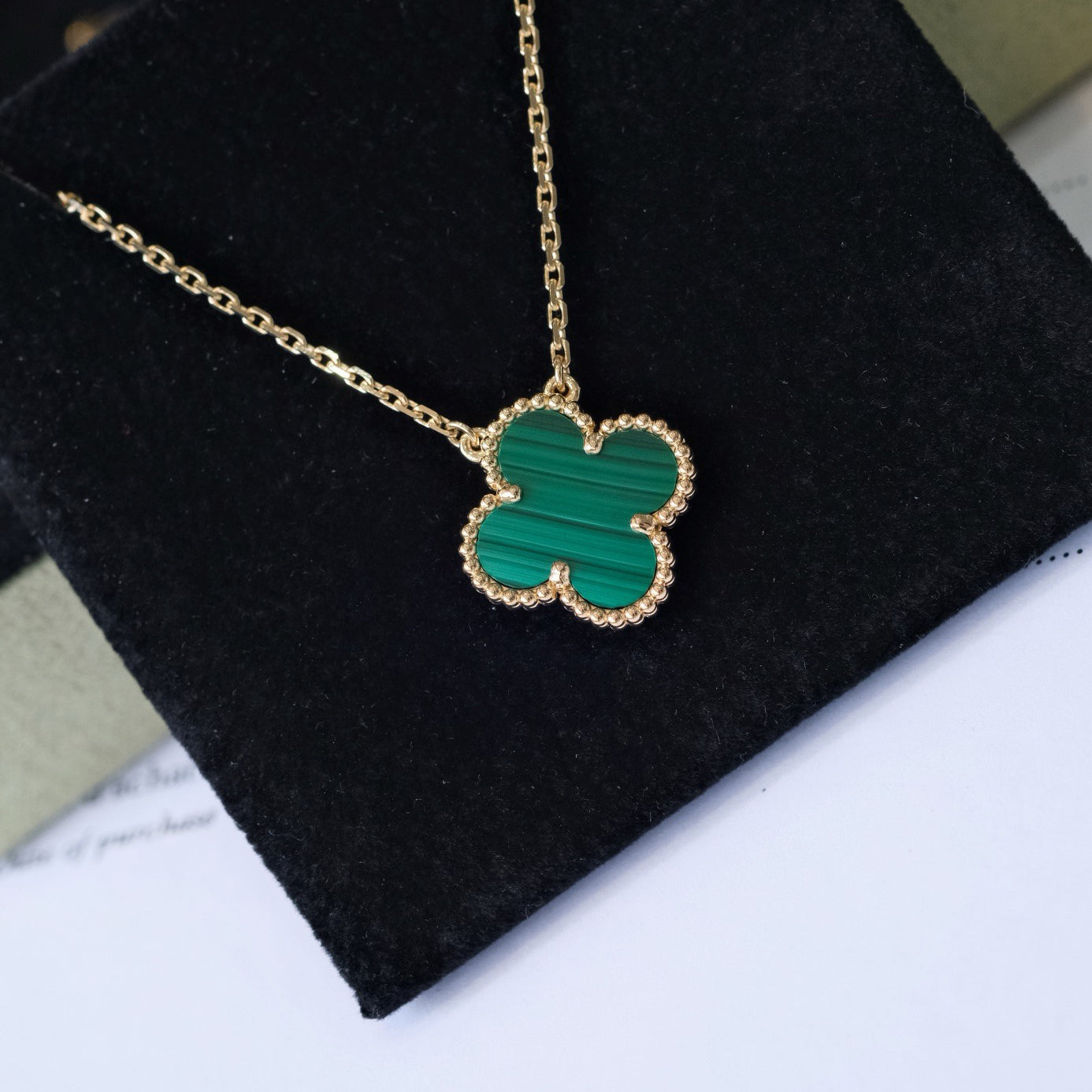 [Clover]CLOVER 15MM MALACHITE SINGLE FLOWER  NECKLACE