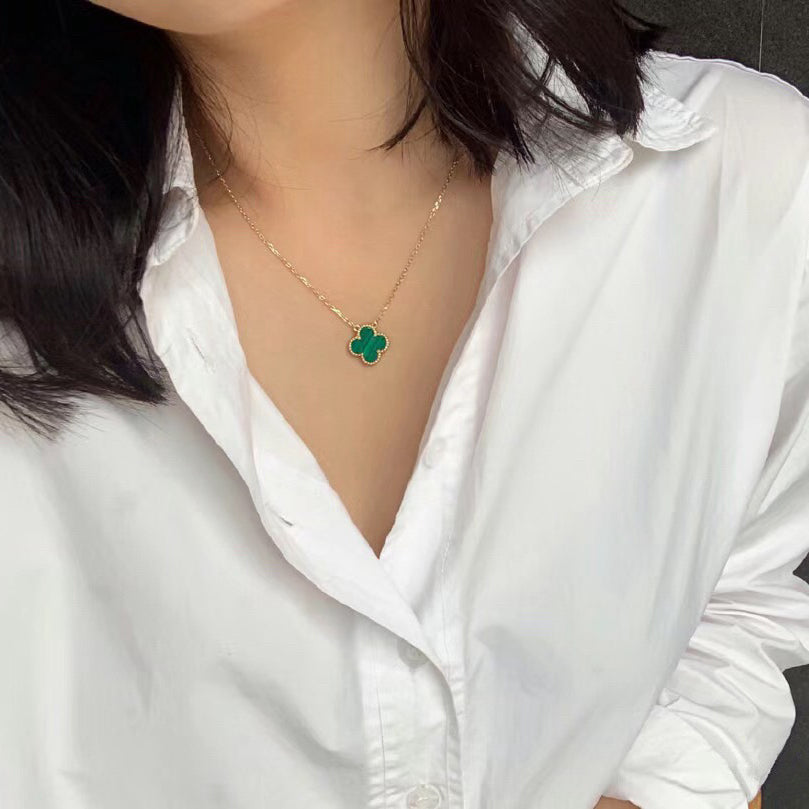 [Clover]CLOVER 15MM MALACHITE SINGLE FLOWER  NECKLACE