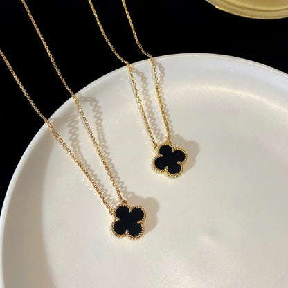 [Clover]CLOVER 15MM BLACK ONYX SINGLE FLOWER NECKLACE