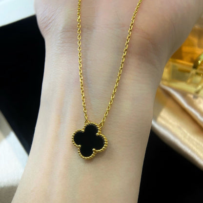 [Clover]CLOVER 15MM BLACK ONYX SINGLE FLOWER NECKLACE
