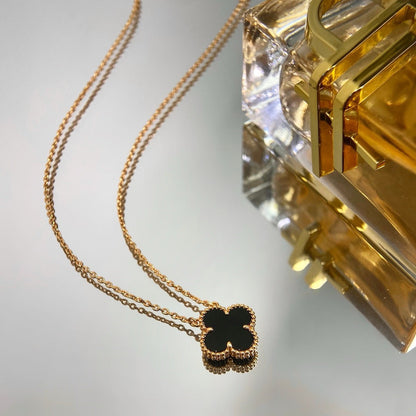 [Clover]CLOVER 15MM BLACK ONYX SINGLE FLOWER NECKLACE