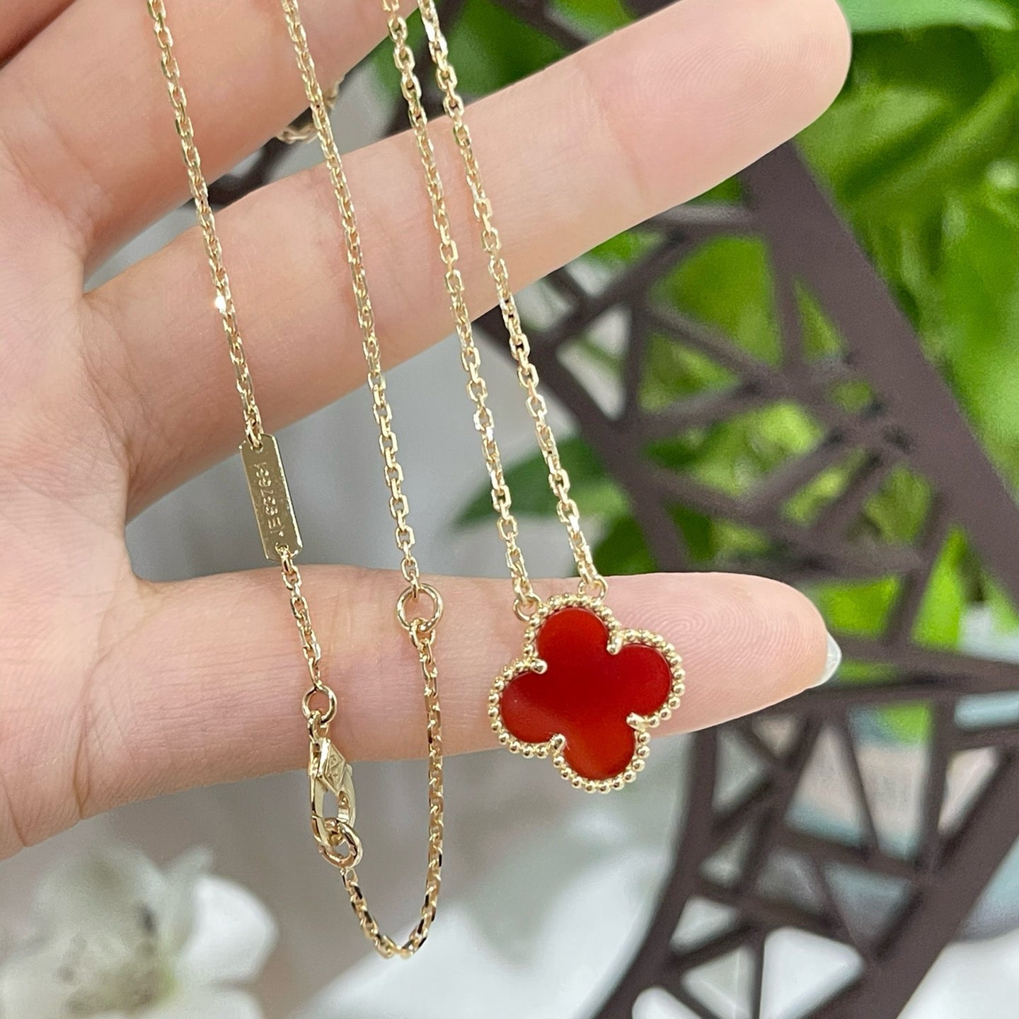[Clover]CLOVER 15MM CARNELIAN SINGLE FLOWER NECKLACE
