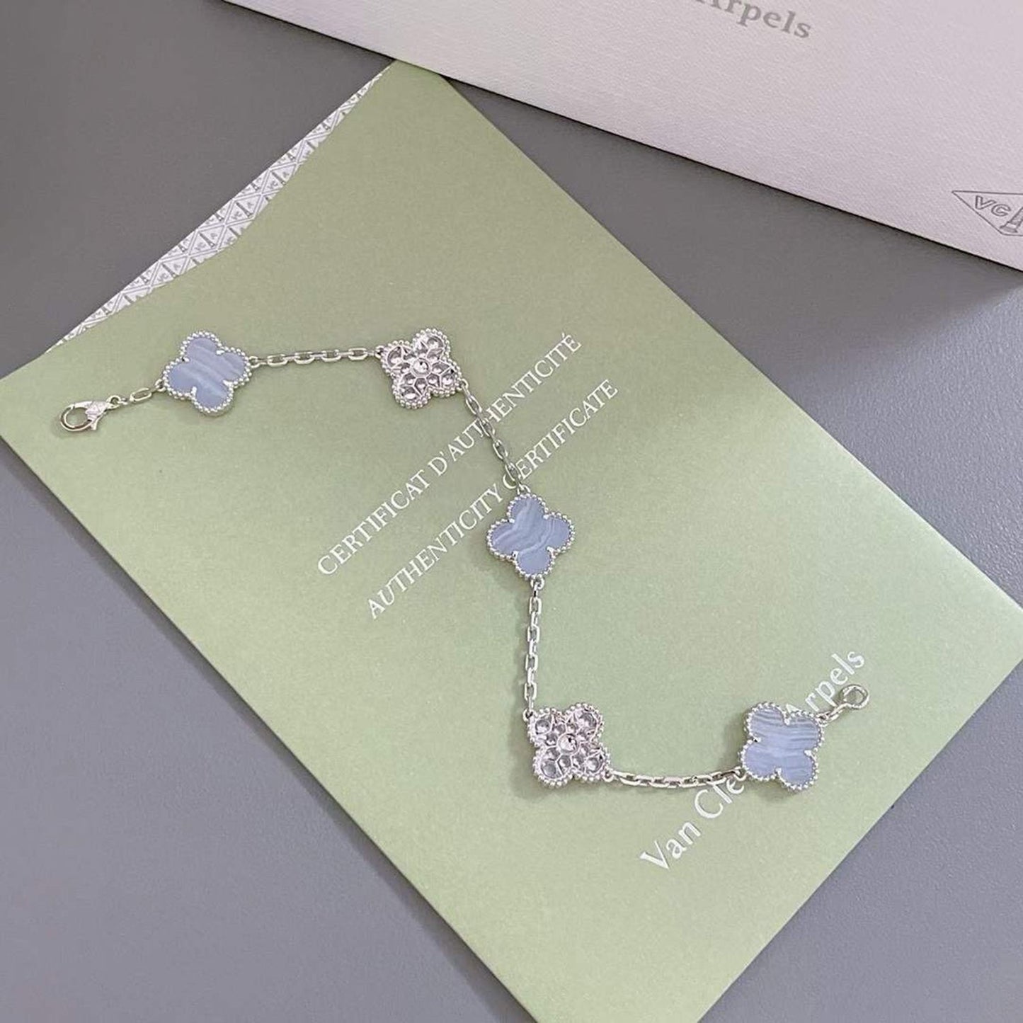 [Clover]CLOVER  5 MOTIF DIAMOND PURPLE CHALCEDONY BRACELET SILVER