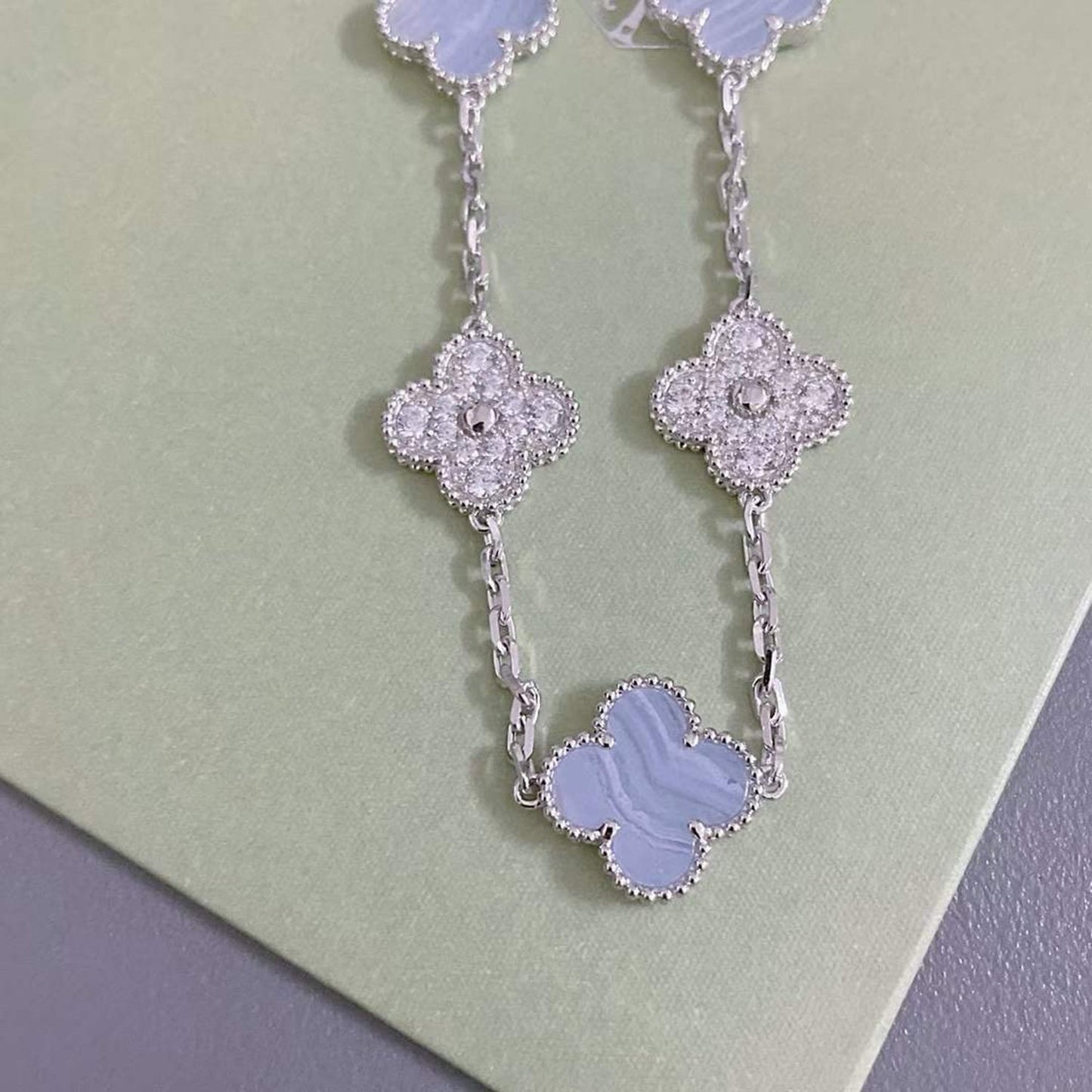 [Clover]CLOVER  5 MOTIF DIAMOND PURPLE CHALCEDONY BRACELET SILVER