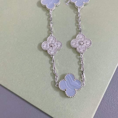 [Clover]CLOVER  5 MOTIF DIAMOND PURPLE CHALCEDONY BRACELET SILVER