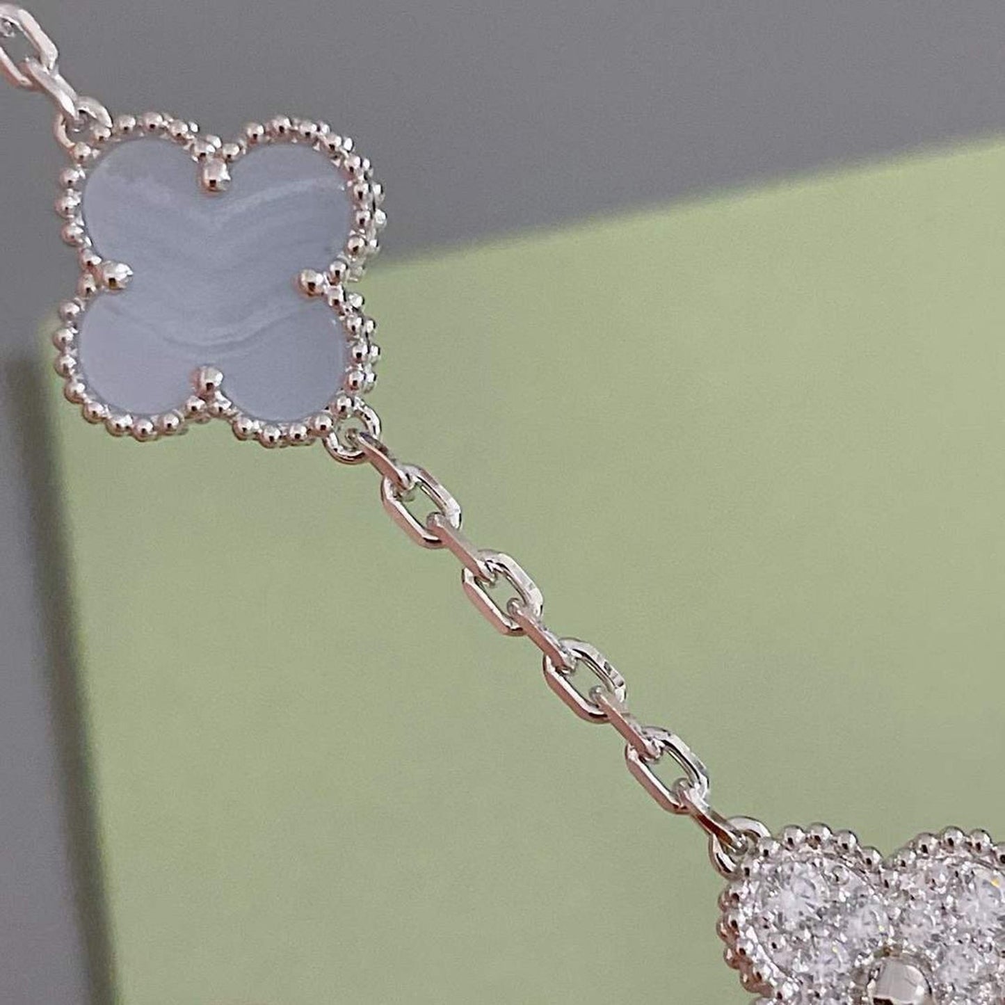 [Clover]CLOVER  5 MOTIF DIAMOND PURPLE CHALCEDONY BRACELET SILVER