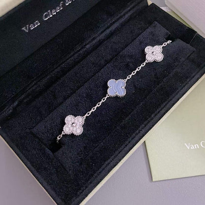 [Clover]CLOVER  5 MOTIF DIAMOND PURPLE CHALCEDONY BRACELET SILVER