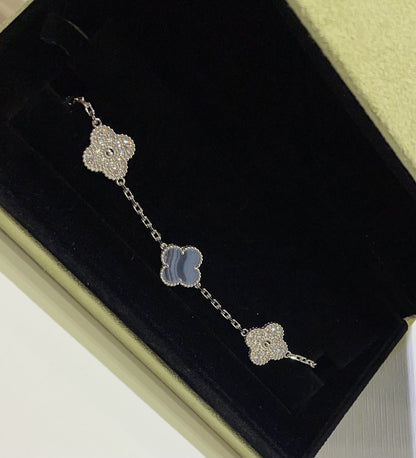[Clover]CLOVER  5 MOTIF DIAMOND PURPLE CHALCEDONY BRACELET SILVER