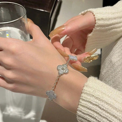 [Clover]CLOVER  5 MOTIF DIAMOND PURPLE CHALCEDONY BRACELET SILVER