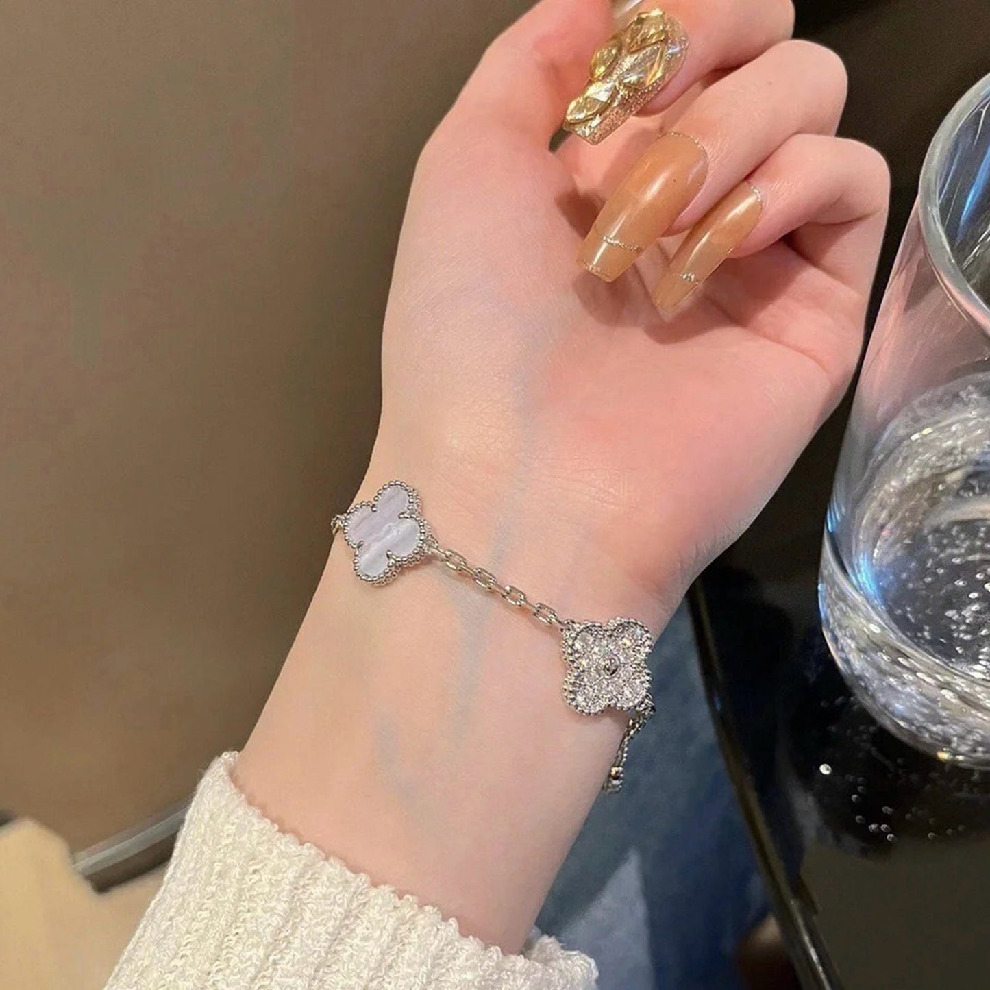 [Clover]CLOVER  5 MOTIF DIAMOND PURPLE CHALCEDONY BRACELET SILVER