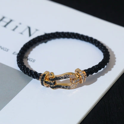 [Clover]FORCE LARGE HORSESHOE BLACK WHITE DIAMOND BRACELET SILVER