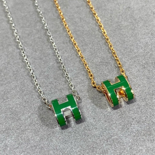 [Clover]POP H GREEN NECKLACE SILVER AND GOLD