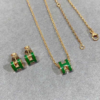 [Clover]POP H GREEN NECKLACE SILVER AND GOLD