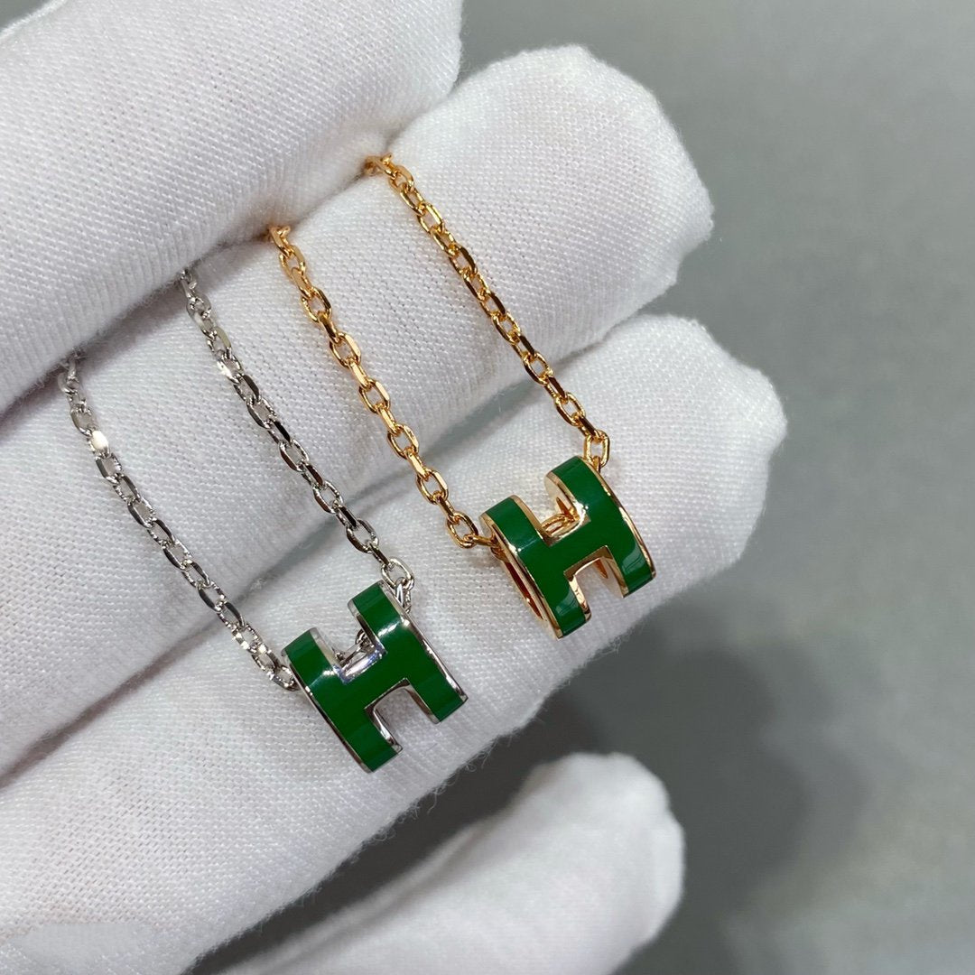 [Clover]POP H GREEN NECKLACE SILVER AND GOLD