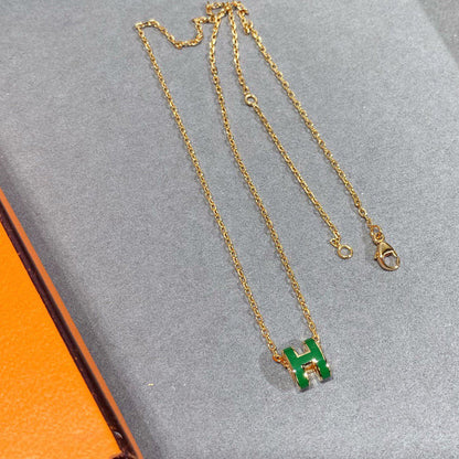 [Clover]POP H GREEN NECKLACE SILVER AND GOLD