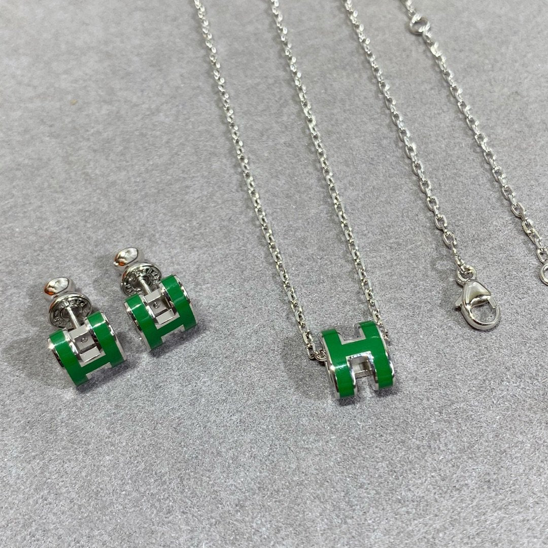 [Clover]POP H GREEN NECKLACE SILVER AND GOLD