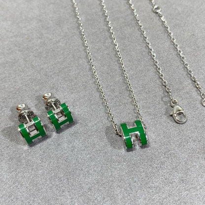 [Clover]POP H GREEN NECKLACE SILVER AND GOLD