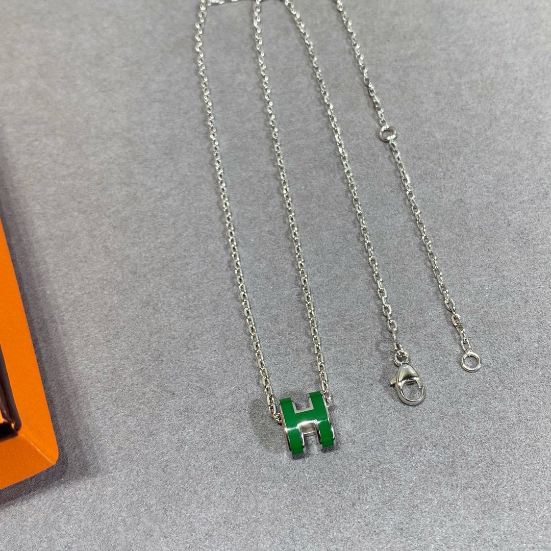 [Clover]POP H GREEN NECKLACE SILVER AND GOLD