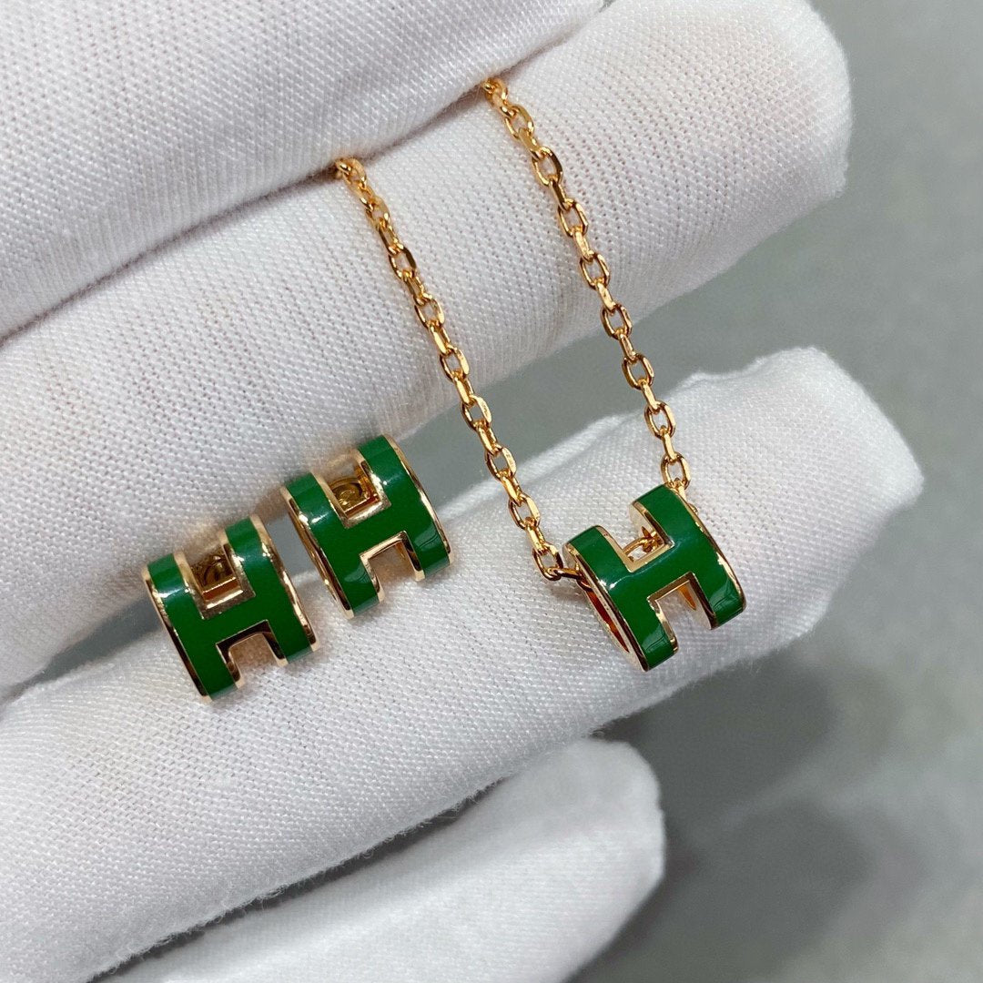 [Clover]POP H GREEN NECKLACE SILVER AND GOLD