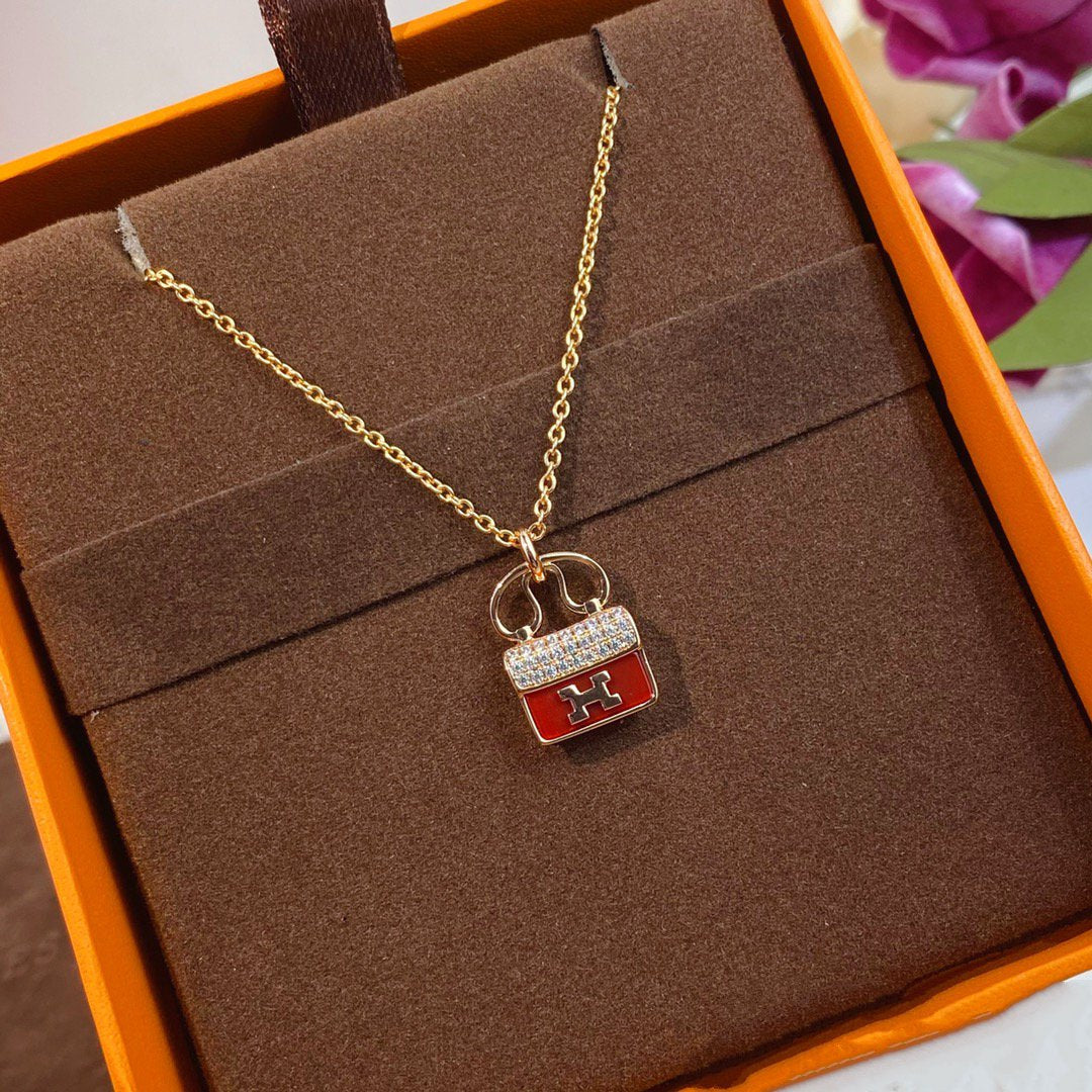 [Clover]CONSTANCE RED PEDANT PINK GOLD NECKLACE