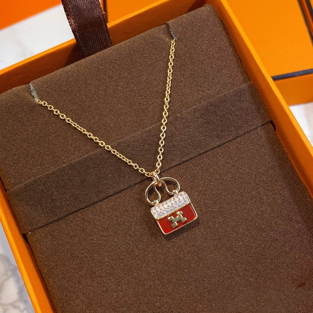 [Clover]CONSTANCE RED PEDANT PINK GOLD NECKLACE