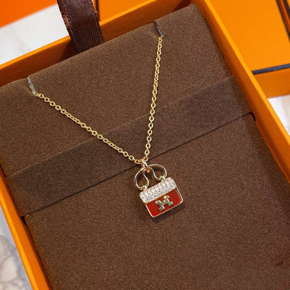 [Clover]CONSTANCE RED PEDANT PINK GOLD NECKLACE