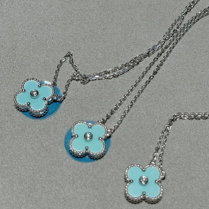 [Clover]CLOVER 1 DIAMOND LIGHT BLUE SILVER NECKLACE