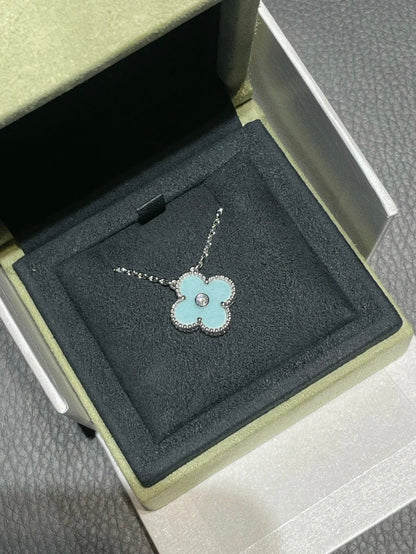 [Clover]CLOVER 1 DIAMOND LIGHT BLUE SILVER NECKLACE