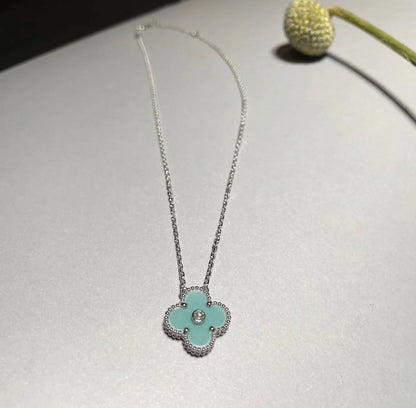 [Clover]CLOVER 1 DIAMOND LIGHT BLUE SILVER NECKLACE