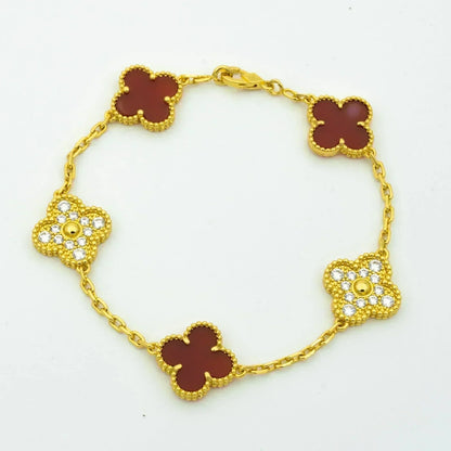 [Clover]CLOVER 5 MOTIFS CARNELIAN DIAMOND BRACELET