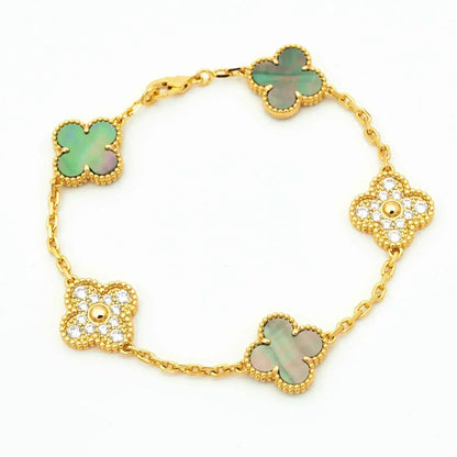 [Clover]CLOVER 5 MOTIF GRAY MOP DIAMOND BRACELET