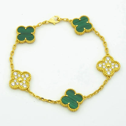 [Clover]CLOVER  5 MOTIF MALACHITE DIAMOND BRACELET