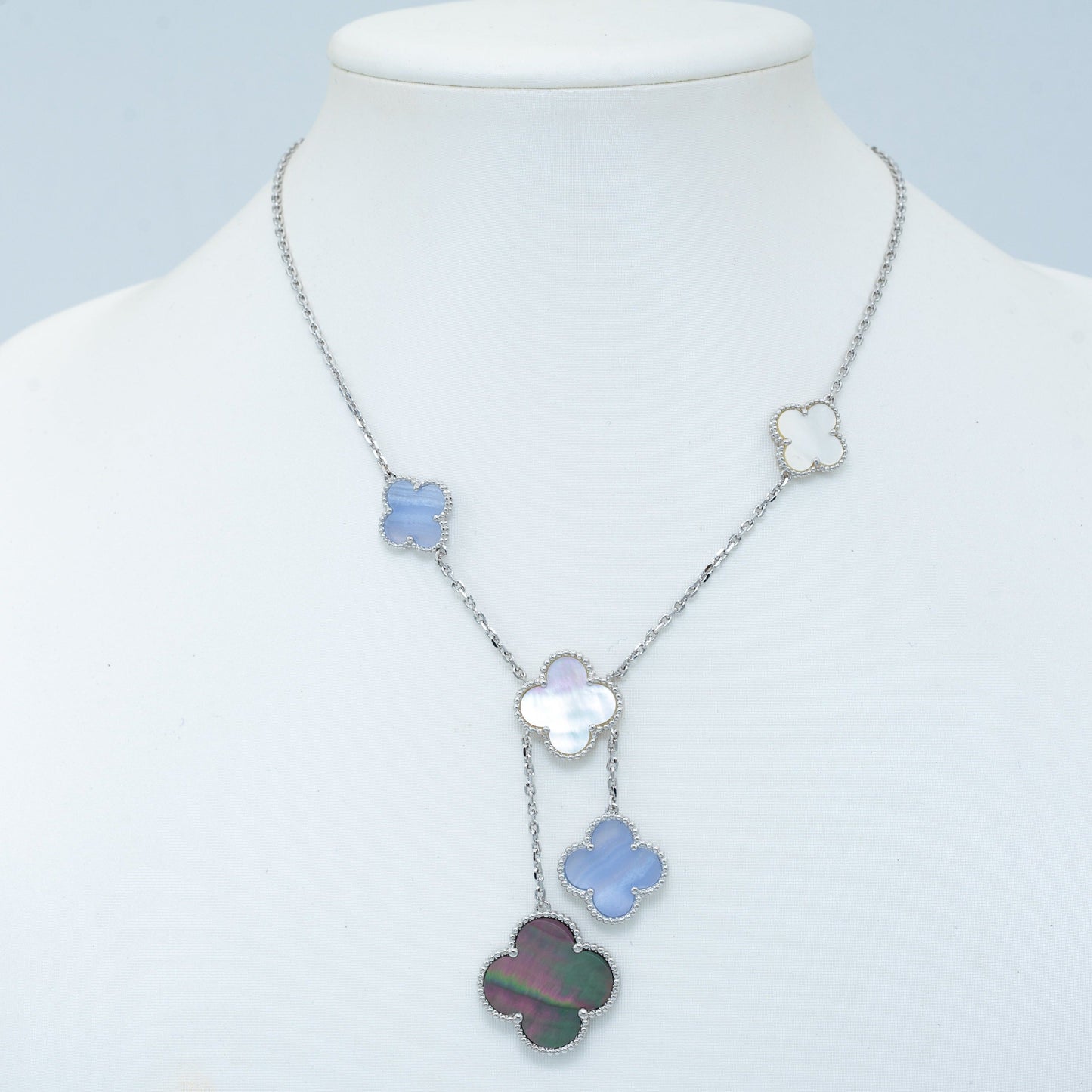 [Clover]CLOVER MOP CHALCEDONY NECKLACE SILVER 6 MOTIF