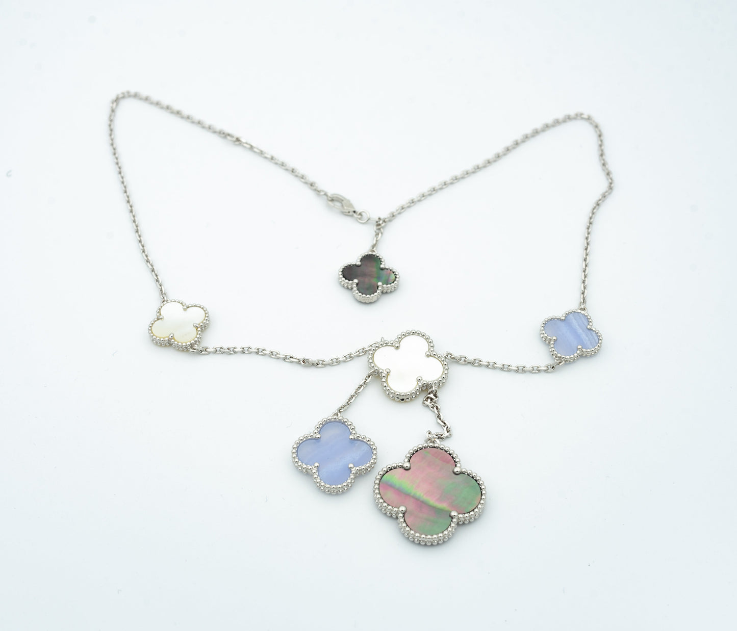 [Clover]CLOVER MOP CHALCEDONY NECKLACE SILVER 6 MOTIF