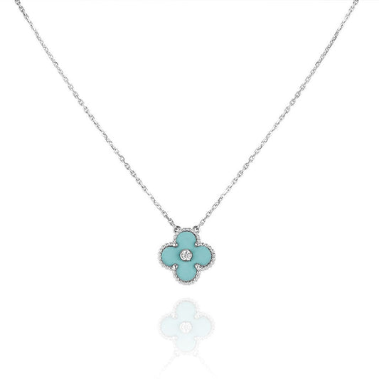 [Clover]CLOVER 1 DIAMOND LIGHT BLUE SILVER NECKLACE