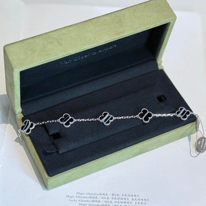 [Clover]CLOVER 5 MOTIF VEINED ONYX BRACELET SILVER