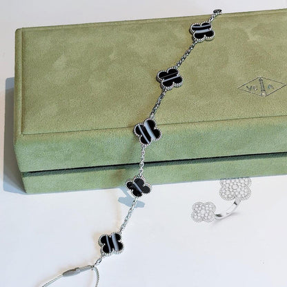 [Clover]CLOVER 5 MOTIF VEINED ONYX BRACELET SILVER