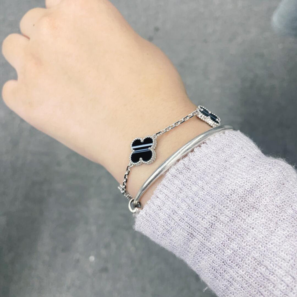 [Clover]CLOVER 5 MOTIF VEINED ONYX BRACELET SILVER
