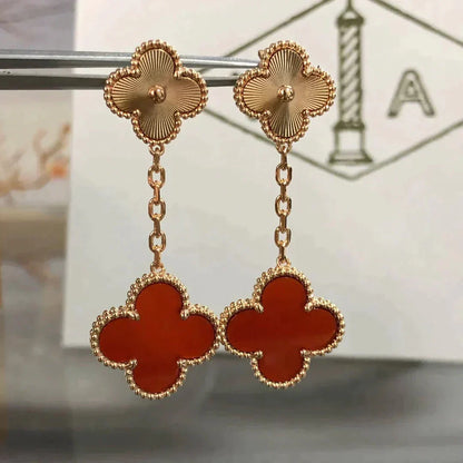 [Clover]CLOVER 2 MOTIF  LASER CARNELIAN EARRINGS