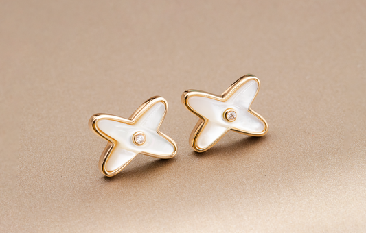 [Clover]JEUX DE WHITE MOP PINK GOLD DIAMOND EARRINGS
