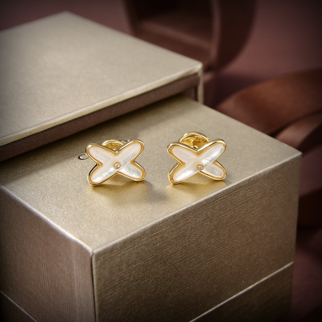 [Clover]JEUX DE WHITE MOP GOLD DIAMOND EARRINGS