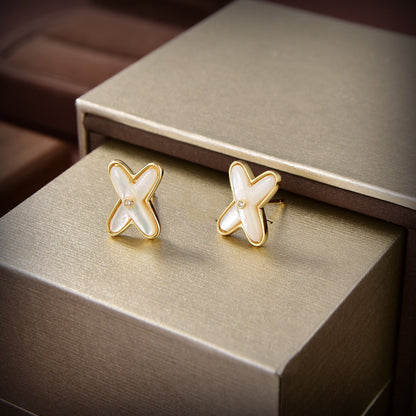[Clover]JEUX DE WHITE MOP GOLD DIAMOND EARRINGS