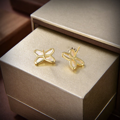 [Clover]JEUX DE WHITE MOP GOLD DIAMOND EARRINGS