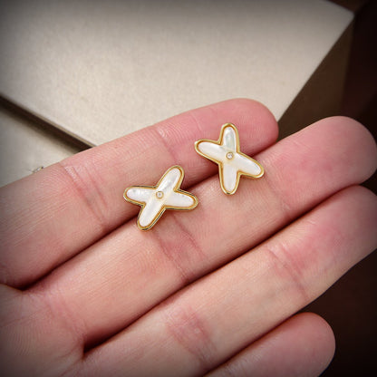 [Clover]JEUX DE WHITE MOP GOLD DIAMOND EARRINGS