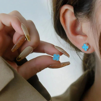 [Clover]CLOVER MINI 9.5MM ONYX STUD EARRINGS SILVER