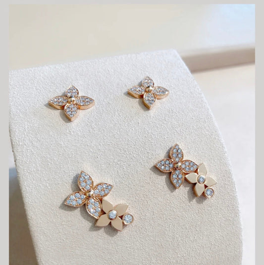 [Clover]STAR BLOSSOM STUD EARRINGS PINK GOLD DIAMONDS