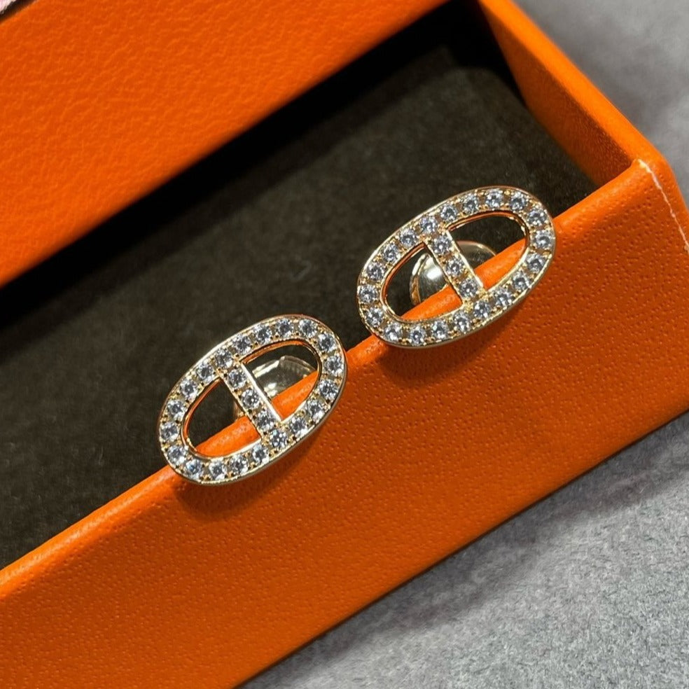 [Clover]HM FULL DIAMOND PIG NOSE STUD EARRINGS